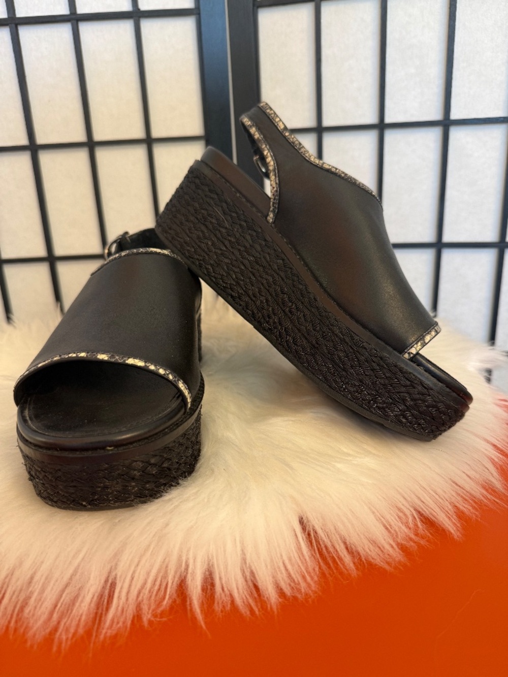 FitFlop Platform Leather Slingback Sandals with Snakeskin Trim - Picture 2 of 5